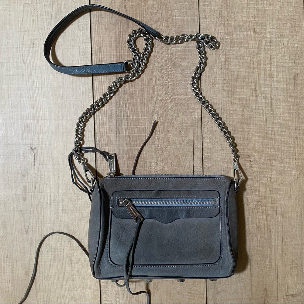 Rebecca Minkoff Suede Crossbody Bag – Gray Blue, Chain Strap